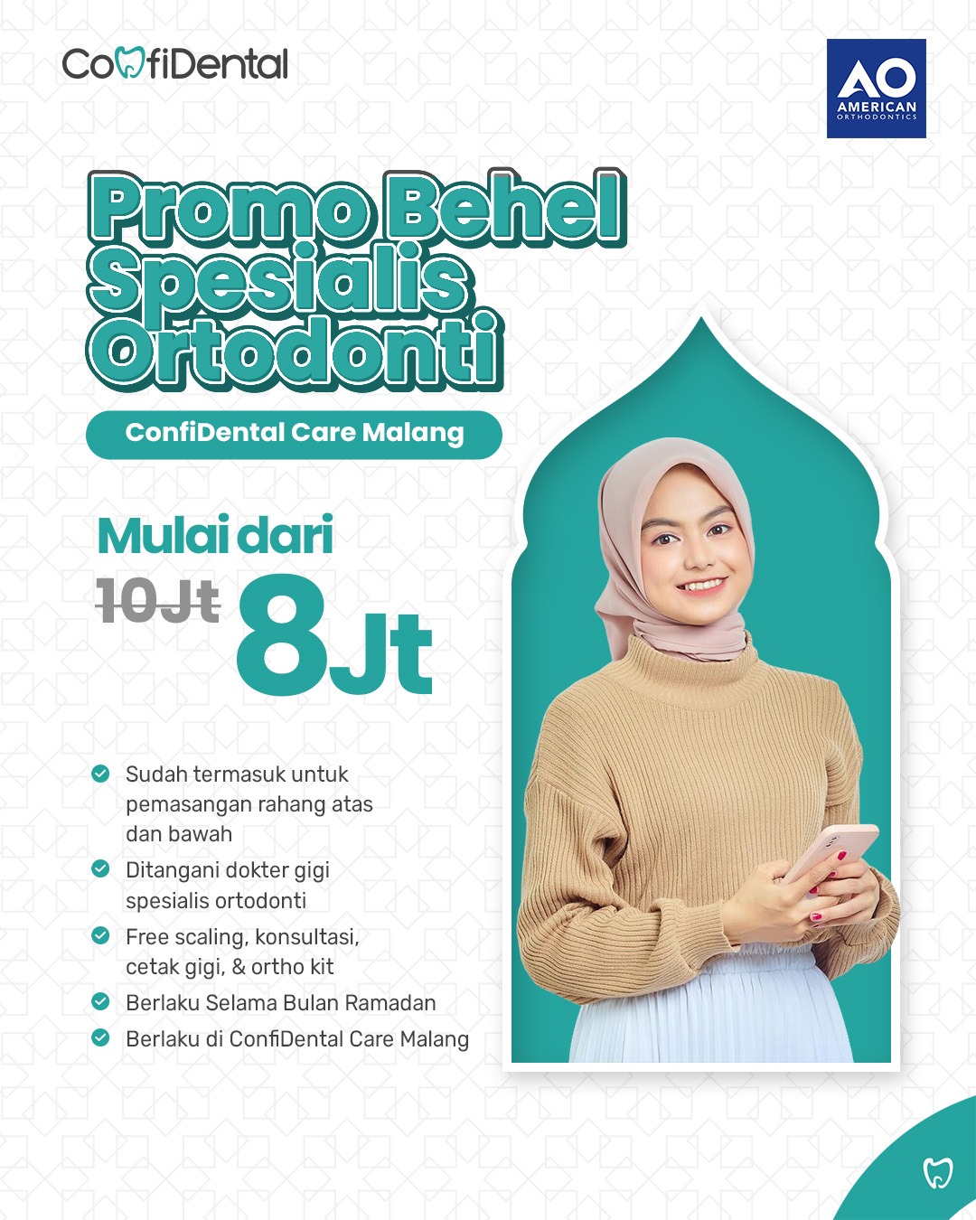 Promo Behel dengan spesialis Ortodonti, berlaku di ConfiDental Suhat, Sigura-gura, W.R Supratman, Sukun, dan Alumunium